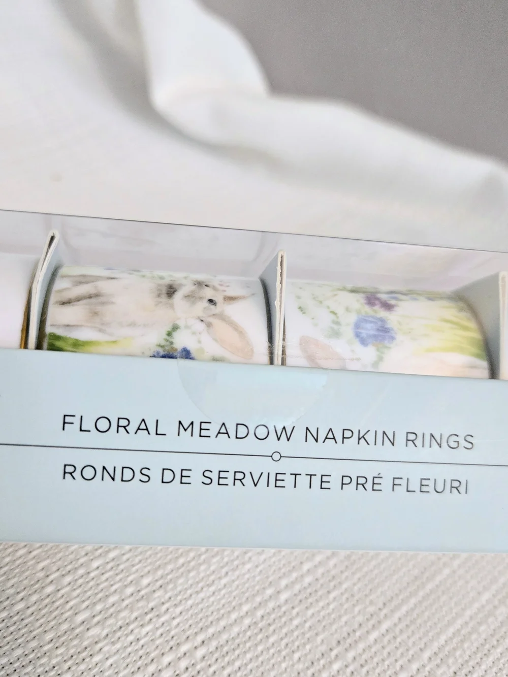 William Sonoma Floral Meadow Napkin Rings Set Of 6 Porcelain Butterfly Rabbit